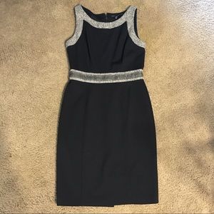 Black professional dress with tweed accents